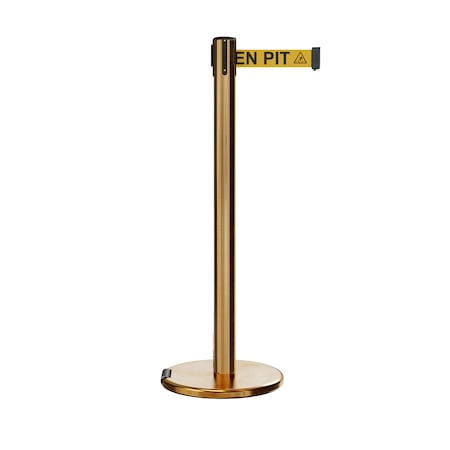 Montour Line Retractable Belt Rolling Stanchion, 2.5ft Sat.Brass Post 11ft. Open P400RL-SB-BEWARYB-110